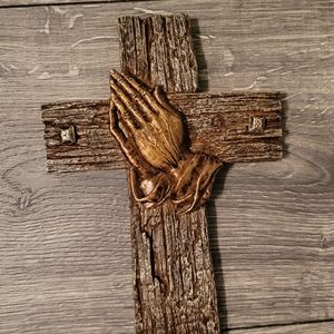 Rustic Praying Hands Cross Wall Decor